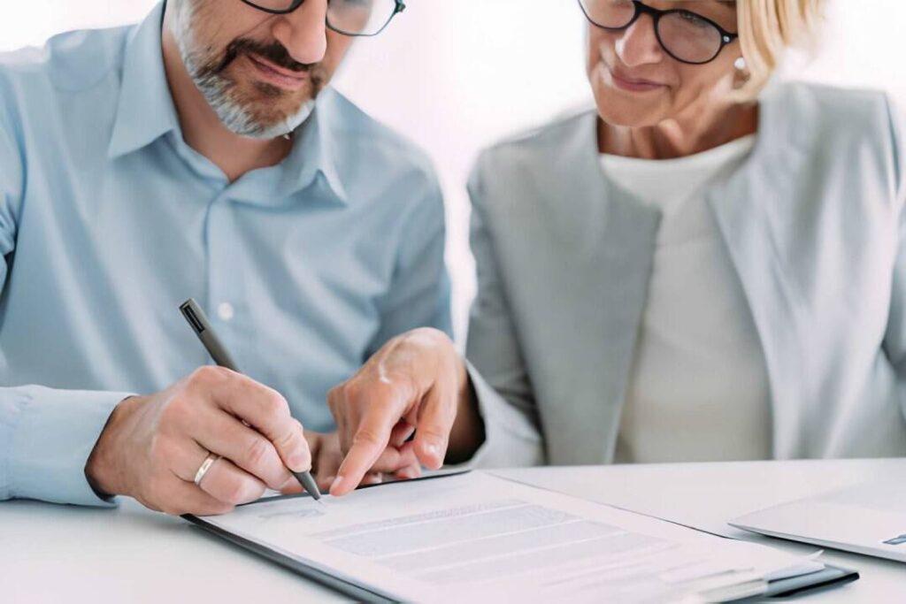 Lawyer reviewing a will with a client